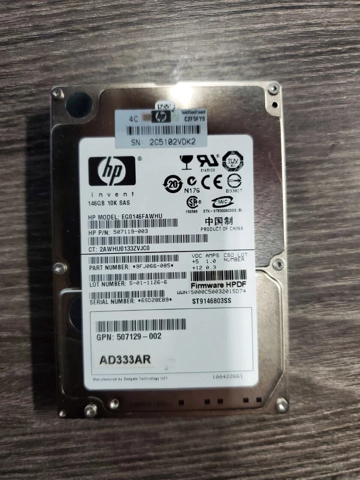 HP EG0146FAWHU 146GB 10K 6G 2.5" SAS Hard Drive 507119-003 - Image 1 of 1