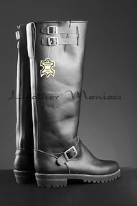 Botas de cuero altas botas de cuero botas de helicóptero clásicas moto botas de eje - Imagen 1 de 2