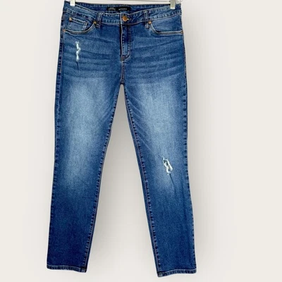 Jeans See Thru Soul jeans cintura média tornozelo skinny azul desgastado elástico tamanho 32 - Imagem 1 de 4