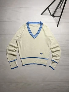 Vintage Adidas 70’s West Germany Tennis V-Neck sweater Trefoil Velour M Size - Picture 1 of 18