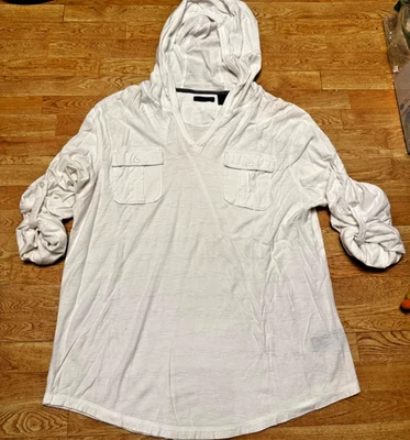 Camisa ligera con capucha blanca para hombre DKNY Jeans | Talla L | Bolsillo | Manga 3/4 Foto 1 de 4