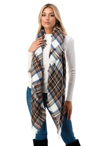 Fall Winter Plaid Oversized Scarf Women Lightweight Accessory Gifts - Picture 1 of 9