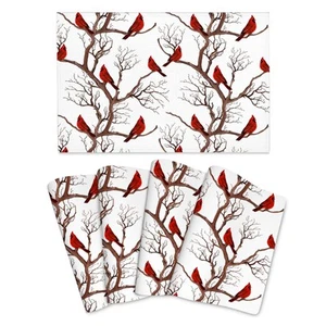 Winter Cardinal Christmas Placemats Set of 4, Red Decorative Place Mats 12x18... - Picture 1 of 6