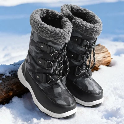 Kids Boys Snow Boots Camouflage Non-slip Faux Fur Lined Warm Winter Boots - Image 1 of 4