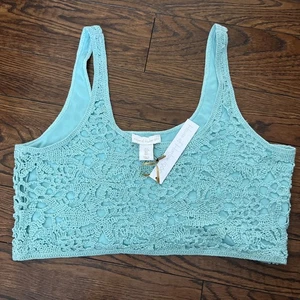 House of Harlow 1960 | Crop Top in maglia all'uncinetto Aqua Teal taglia Large nuovo con etichette - Foto 1 di 8