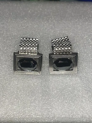SWANK Silver Tone Black Jewel Mesh Wrap Cufflinks - Image 1 of 3
