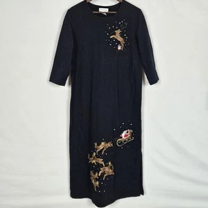 Draper's & Damons schwarzes Langarmkleid Größe Large bestickt Santa Rentier - Bild 1 von 13