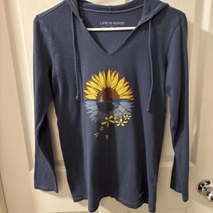 Life Is Good Crusher Lite Hooded Sunflower Shirt Women’s S - Picture 1 of 10