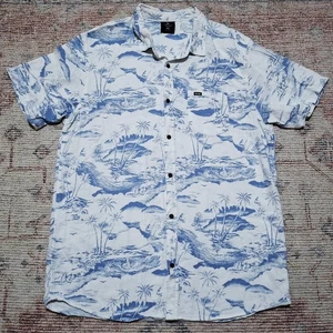 Beautiful Mens Rip Curl Casual Shirt XXL New Blue / White Tropical Island Design - Picture 1 of 6