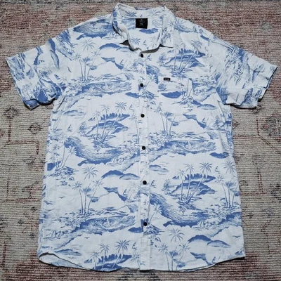 Beautiful Mens Rip Curl Casual Shirt XXL New Blue / White Tropical Island Design - Image 1 of 4