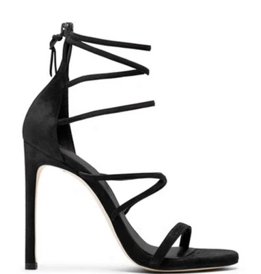 Sandalias Stuart Weitzman Myex negras con tiras de gamuza tacones de aguja talla 7,5 M $475 Foto 1 de 4