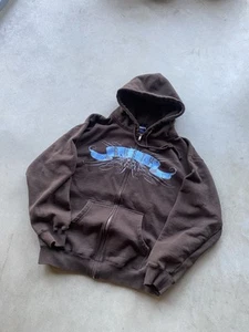Vintage 90s Rusty Full Zip Hoodie Sz Large Y2K Logo Brown Baby Blue Surf Skater - Picture 1 of 7