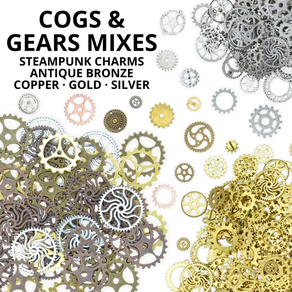 Cogs Gears Steampunk Charms for Pendants - Antique Silver Gold Bronze Copper Mix - Image 1 of 1