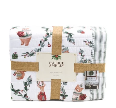 Рождественское одеяло комплект королева/полный праздник Санта вечеринки животных Валери и Амелия новый - Изображение 1 из 3