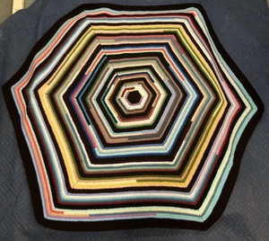 Vintage Handmade Crochet Hexagon Afghan Blanket Throw 60x60 Retro Striped - Picture 1 of 4