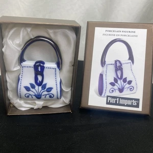 Pier 1 Imports White Blue Flowers Purse Style Ceramic Figurine New Gift - Picture 1 of 8