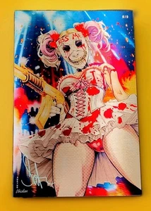 Welcome To Gore Noir Harley Quinn mit Maske seltene Metall Variante #0/10 Surtur signiert - Bild 1 von 3