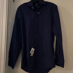 Kenneth Cole Reaction Shirt Mens Medium Blue Striped Long Sleeve Button Up NEW - Picture 1 of 5