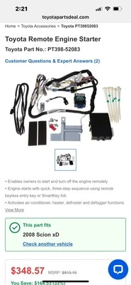 Kit de arranque remoto para vehículo - Arranque del motor - Interruptor de capó SCION ACCESORIOS OEM Foto 1 de 4