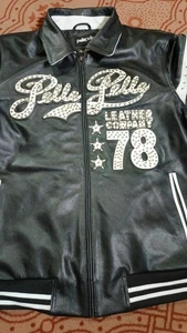 pelle pelle black leather varsity jacket Real Cowhide for Men winter bomber Coat - Picture 1 of 4