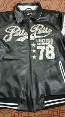 pelle pelle black leather varsity jacket Real Cowhide for Men winter bomber Coat - Image 1 of 4