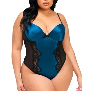 Peluche satinado de encaje Beatrice azul verdoso Frederick's of Hollywood talla S nuevo con etiquetas - Imagen 1 de 7