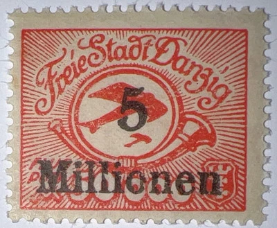 Дорожные марки: 1923 Германия Данциг марка Sc #C25 почта и гудок и самолет MOGH - Изображение 1 из 4