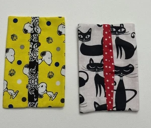 Kleenex Holders Lot of 2 Handmade Snoopy and Cat 3.5” x 5” New Purse Accessory - Picture 1 of 2