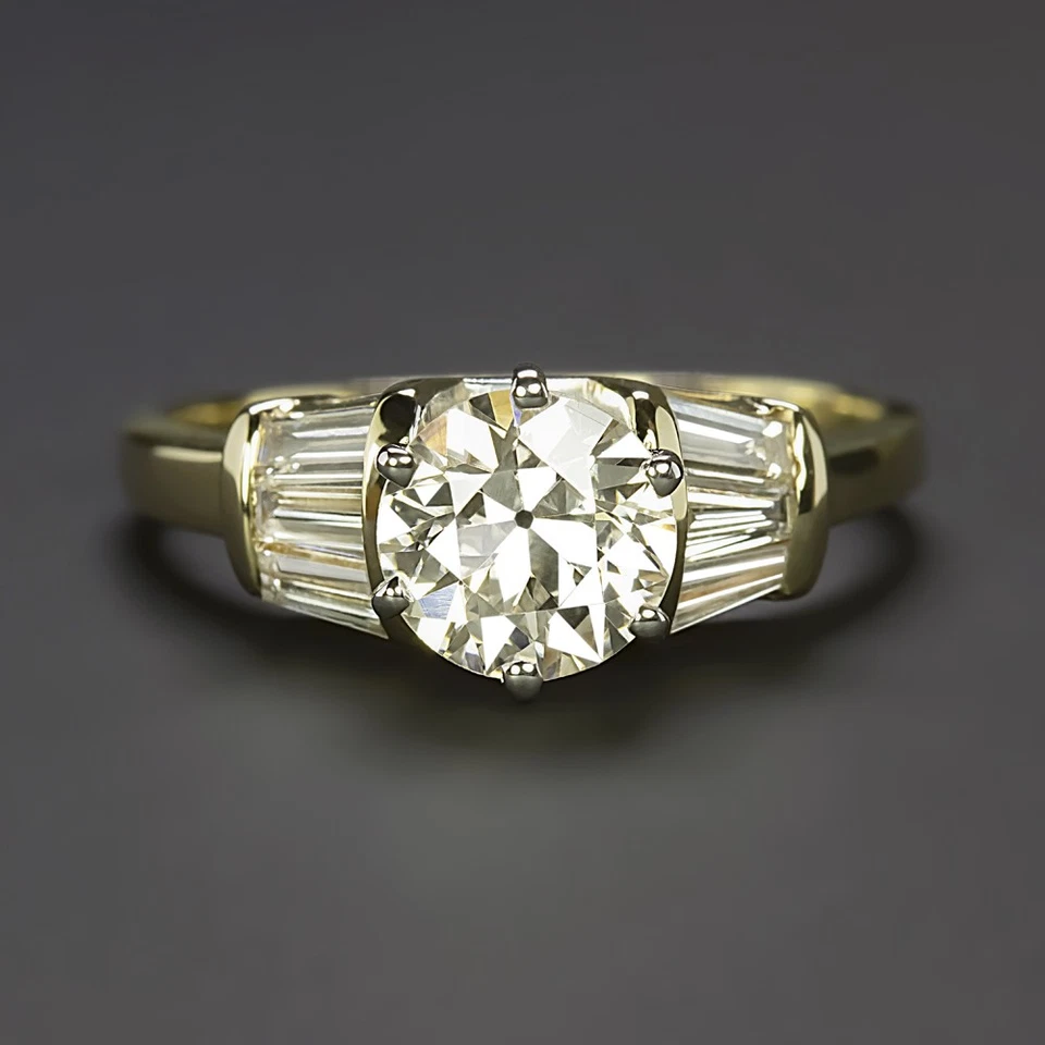 1.48ct OLD EUROPEAN CUT H VS2 DIAMOND ENGAGEMENT RING 14k YELLOW GOLD NATURAL - Image 1 of 1