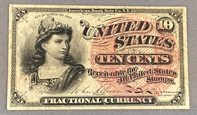 Signed Green Back 10 CENT FRACTIONAL CURRENCY CIVIL WAR ERA i - Image 1 of 4
