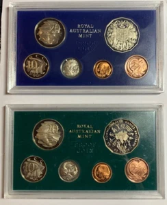 Juegos de prueba de 6 monedas de la Casa de la Moneda Australiana 1981 y 1982 - 2 juegos de monedas en losa. - Imagen 1 de 2