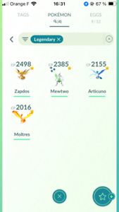 Shiny Mewtwo + Zapdos Articuno Moltres - Mini Ptc - Pokemon Go 36k Stardust
