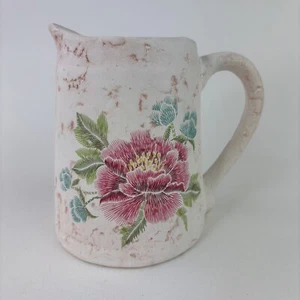 Vaso brocca acqua ceramica senza marchio bianco con fiori alto 5 1/2" testurizzato - Foto 1 di 8