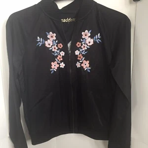 Women’s Medium Lightweight Jacket Madden NYC Black Floral embroidered - Picture 1 of 8
