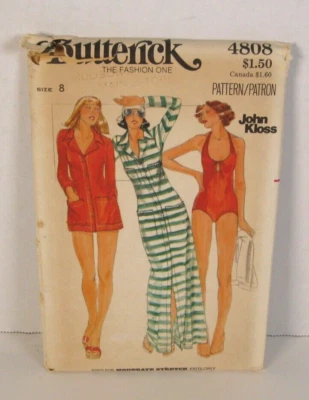 Vintage Butterick 4808 Swimsuit & Cover-Up (2 Lengths) Misses' 8 Pattern Uncut - Image 1 of 2
