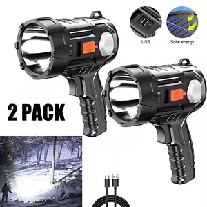 2PCS Super Bright Solar/USB Rechargeable LED Spotlight Flashlight Searchlight - Picture 1 of 14