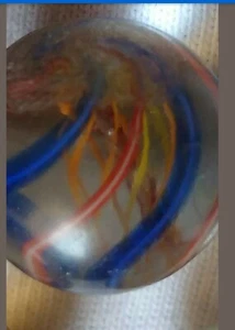  Rare Miniature  Latticinio swirl with Yellow & Orange core Glass Marble Germany - Bild 1 von 12