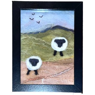 Felted Elf Handmade Framed Textile Picture By Elaine Fronczek Sheep Nursery Room - Image 1 of 4