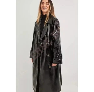 Women PVC Leather Trench Vinyl Shiny Light Weighted Raincoat Stylish Trench Coat - Picture 1 of 5