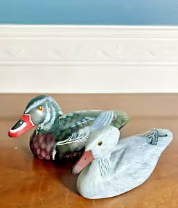 2 Vintage Wooden Hand Painted Carved Mini Decoy Wood Duck Bird Wood lot 7" - Picture 1 of 11