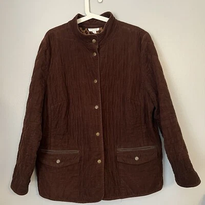 Charter Club Women's Jacket Quilted Corduroy Cotton Lined Snaps Brown 2X Thick - Image 1 of 4