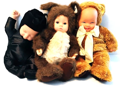 Lote 3 piezas. Muñecas de peluche vintage Anne Geddes bebé marrón tostado blanco negro 15" dientes Foto 1 de 4