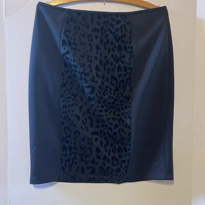 Calvin Klein Mujer Talla S Negra Corta Elegante Falda Lápiz Estampado Leopardo Frontal Foto 1 de 4