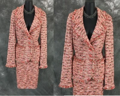 КРАСИВЫЙ st john вязаный розовый оранжевый черный мульти куртка юбка костюм размер 10 - Изображение 1 из 4