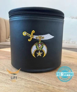 Masonic Shriner Fez Case In Black With Machine Embroidered Emblem + Hand Made - Picture 1 of 4