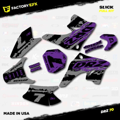 Kit de gráficos de carreras lisos gris y púrpura para 08+ calcomanías Suzuki DRZ70 DRZ 70 Foto 1 de 3