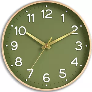Wall Clock Green, Silent Wall Clocks Battery Operated 8 Inch-Modern Non Ticking - Picture 1 of 12