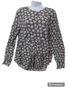 Gr. M Ann Taylor Loft VIELSEITIG Blumen grau Langarm Tunika Bluse Top Karriere - Bild 1 von 16