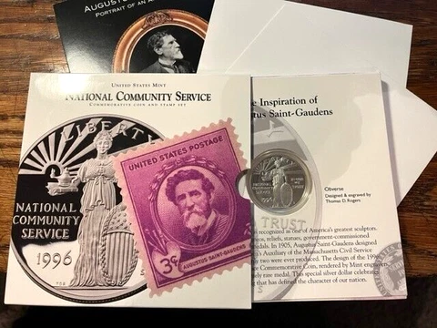 1996-S National Community Service U.S. Silver Dollar and Stamp Set #11nat Cover