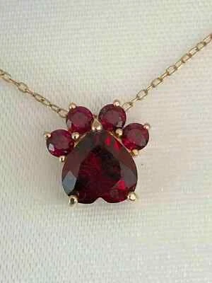 2.3Ct Heart Cut Lab Created Red Ruby Paw Gift Pendant 14K Yellow Gold Plated 18" - Image 1 of 4